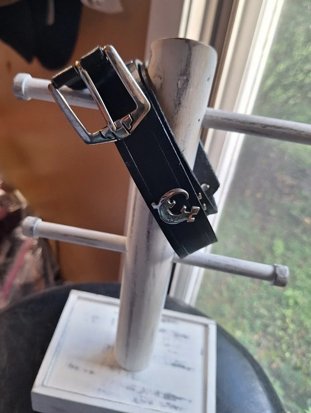 Ladies English Bridle Black Leather Belt Silver Turtle Steer Gecko, Boho Large